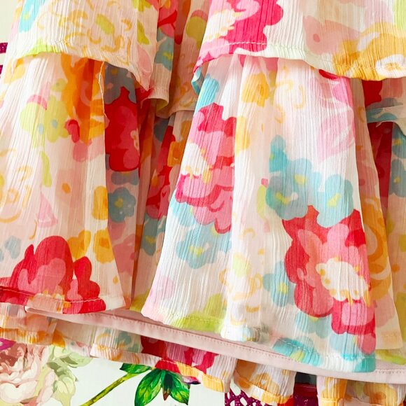 CHEROKEE  Colorful Flower Floral Girls Layered Flared Summer Dress 10 11 12 - Picture 3 of 8